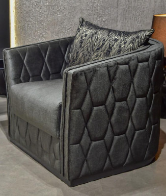 Sillón de una plaza de lujo Gris Tapizado Mueble de relajación Nuevo Metal Textil