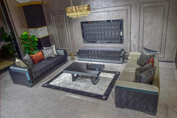 Sillón de una plaza de lujo Gris Tapizado Mueble de relajación Nuevo Metal Textil