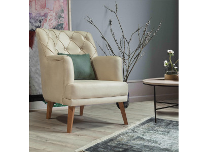 Sillón de sala de estar muebles modernos tela lounge textil cuero sintético beige