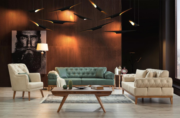 Sillón de sala de estar muebles modernos tela lounge textil cuero sintético beige