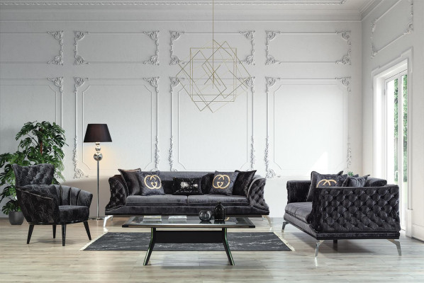 Mueble de diseño, sillón de diseño moderno, tela, salón negro.