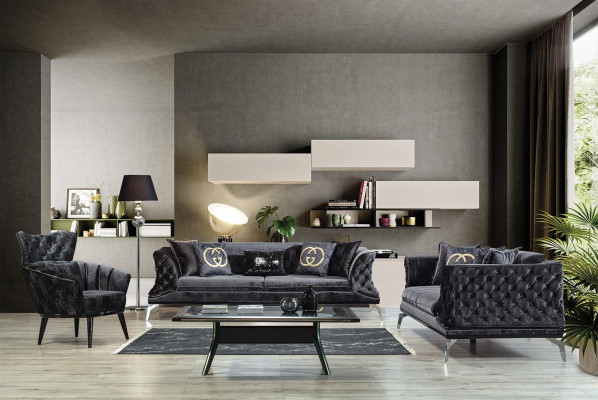 Mueble de diseño, sillón de diseño moderno, tela, salón negro.