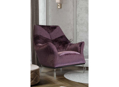 Sillón individual tapizado de diseñador de tela moderno de color púrpura.