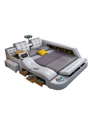 Multifunción Deluxe Cama Masaje Cama Hotel Tapizado Led usb Radio