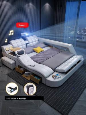 Multifunción Deluxe Cama Masaje Cama Hotel Tapizado Led usb Radio