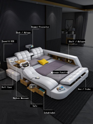 Multifunción Deluxe Cama Masaje Cama Hotel Tapizado Led usb Radio