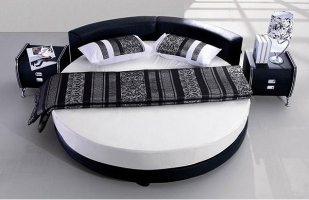 Cama redonda de cuero de lujo 200x200, camas redondas acolchadas de tela redonda de hotel.
