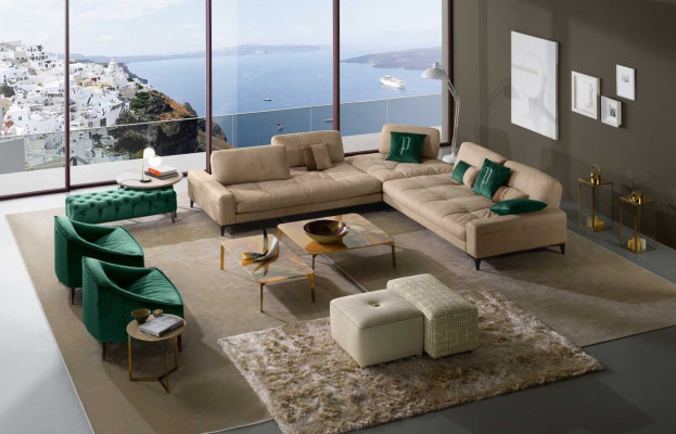 Cuero en forma de L Sofás de lujo Sofá esquina Sofá de esquina Sofá Muebles italianos