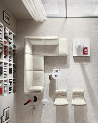 Sofá esquinero de diseño de cuero moderno para la sala de estar en forma de L.