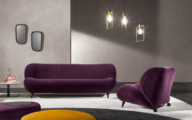 Grupo Set de sala de estar 3+1 Sofá 2 piezas Muebles Sofás Sillones Lujo Asiento Lila Nuevo