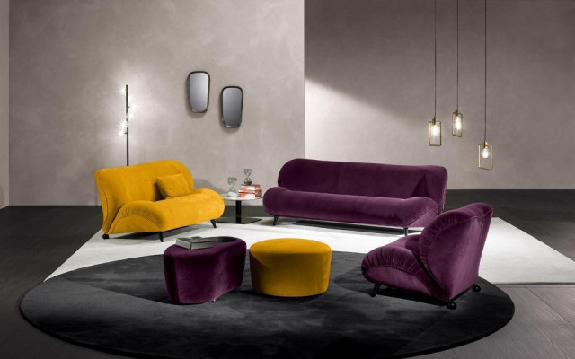 Grupo Set de sala de estar 3+1 Sofá 2 piezas Muebles Sofás Sillones Lujo Asiento Lila Nuevo