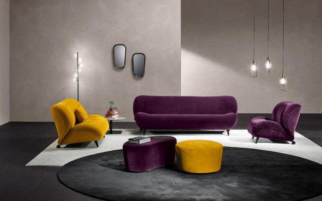 Grupo Set de sala de estar 3+1 Sofá 2 piezas Muebles Sofás Sillones Lujo Asiento Lila Nuevo