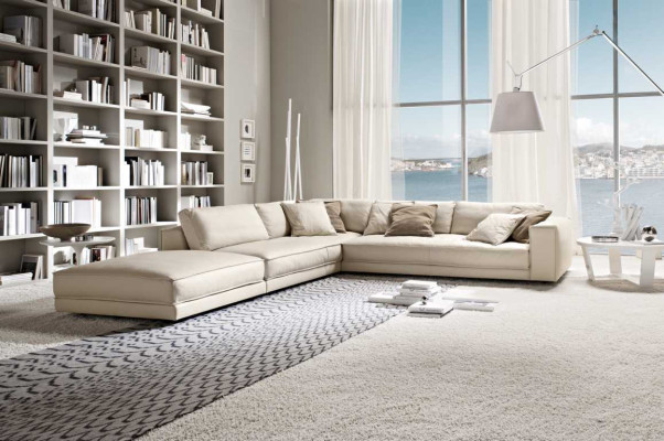 Sofá esquinero de salón en forma de L moderno blanco. Sofás de diseño nuevos.
