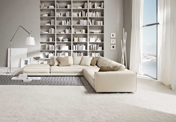 Sofá esquinero de salón en forma de L moderno blanco. Sofás de diseño nuevos.