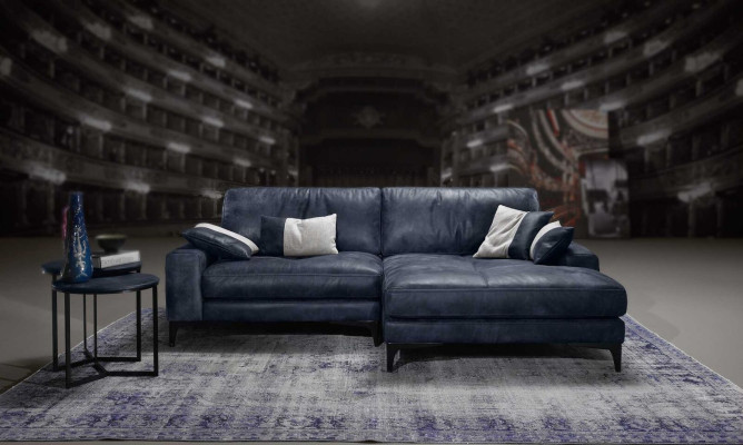 Sofá esquinero Salón Sofás Cuero Lujo Forma L Moderno Muebles Azul Nuevo