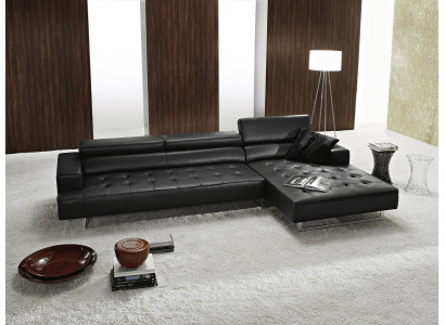 Sofá seccional moderno en forma de L para sala de estar color negro.