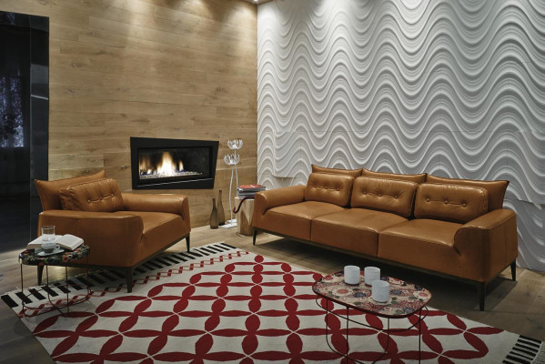Conjunto sillón sofás juego de sofá 3+1 plazas marrón sala de estar tapizado