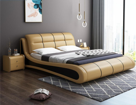 Lujo camas tapizadas textiles dobles Nuevos diseño de dormitorio cama de cuero