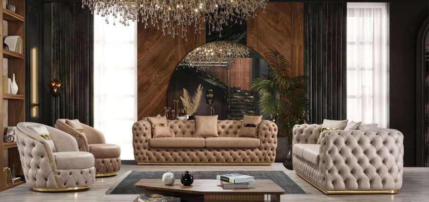 Conjunto de sofás Chesterfield 3+3+1+1 juego de sofás sofá sillón sofás cuero beige