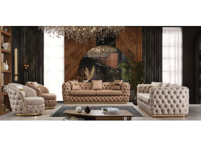 Conjunto de sofás Chesterfield 3+3+1+1 juego de sofás sofá sillón sofás cuero beige