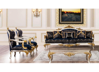 Grupo de sofás compuesto por un sofá de 3 plazas y 2 sillones individuales. Muebles de lujo en estilo barroco.