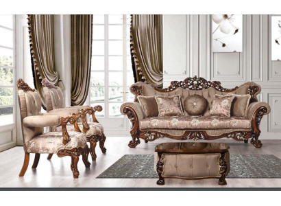 Conjunto de sofás 3+1+1 Asientos Butaca Sofás Silla Tela Lujo Muebles Barrocos