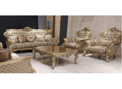 Conjunto de sofás de lujo, conjunto de sofás 3+1+1 asientos Sofá de tela Sofás clásicos Barroco Nuevo