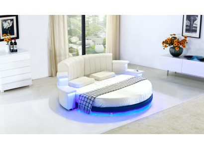 Ronda cama muebles camas tapizadas dormitorio muebles cama de cuero LED