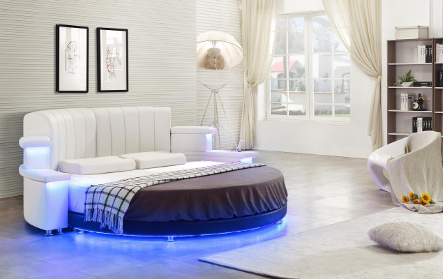 Ronda cama muebles camas tapizadas dormitorio muebles cama de cuero LED