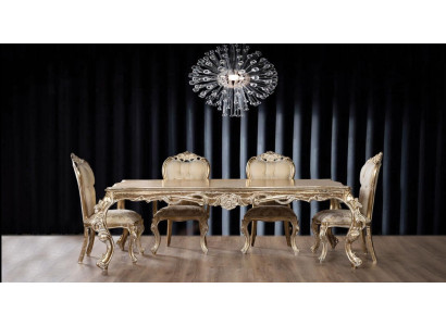 Comedor Mesa de comedor Silla Madera Mesas Mesa Barroco Sillas Conjunto de mesas de 5 piezas.