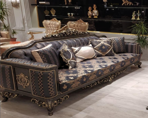 Sofá de 3 plazas de tela para salón de lujo estilo barroco de 3 piezas nuevo.