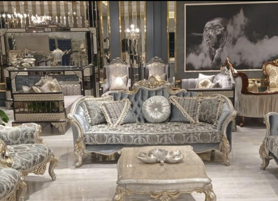 Sofá de tres plazas 3 asientos Sofá Muebles Clásico Sofás Tela Estilo Barroco Rococó Nuevo