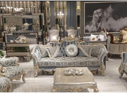 Sofá de tres plazas 3 asientos Sofá Muebles Clásico Sofás Tela Estilo Barroco Rococó Nuevo