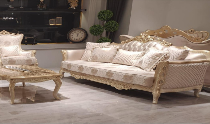 Sofá clásico de tres plazas Sofá de 3 plazas Sofá Tela Estilo Muebles Barrocos Rococó