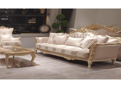 Sofá clásico de tres plazas Sofá de 3 plazas Sofá Tela Estilo Muebles Barrocos Rococó