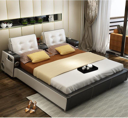 Sistema de música para camas USB, camas multifunción de lujo muebles dormitorio.