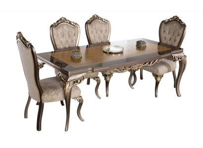 Silla Set 4x Sillas de respaldo Silla de comedor Madera Lujo Comedor Tela Sillas barrocas