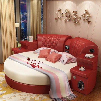 Cama redonda Cama redonda Multifuncional Hotel Acolchado Led Estantería King Size