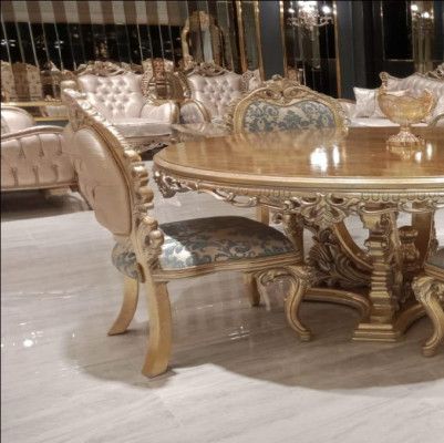 Silla de comedor Silla Sillas Madera Lujo Comedor Tela Estilo Barroco Respaldo