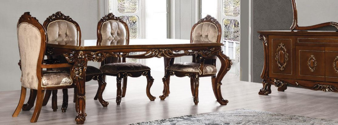Silla de comedor mueble madera lujo comedor tela estilo Barroco sillas