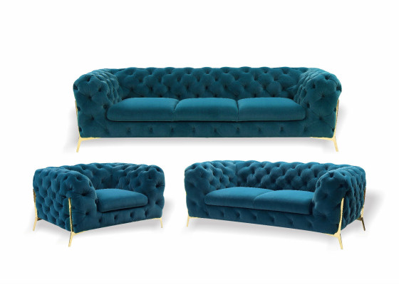 Conjunto de sofá Chesterfield de diseñador en terciopelo de 3+2+1 plazas.