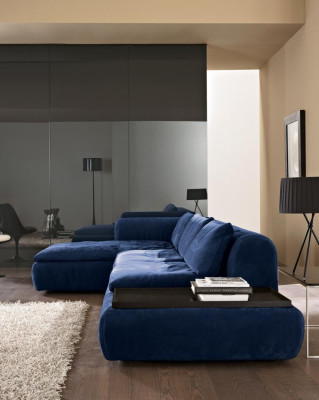 Sofá esquinero en forma de L Muebles Azul Sofás Textil Acolchado Sofás Sofa