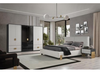 Juego de dormitorio Cama 2 mesitas de noche Armario de lujo nuevo de 4 piezas en madera.