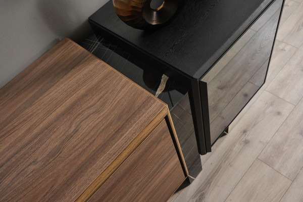 Aparador de comedor con espejo marrón, cómoda, aparador de madera.