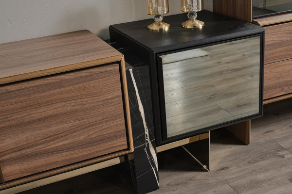 Conjunto de sala de estar, soporte para TV, vitrina, estantería de madera, mueble moderno.