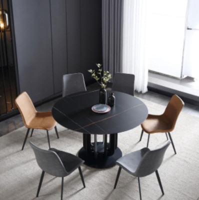 Mesa redonda de diseño de lujo de acero inoxidable para comedor, mesas de comedor nuevas.