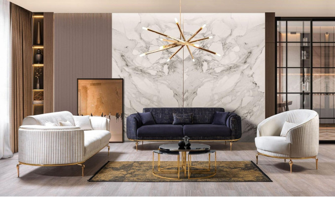 Sofá moderno de sala de estar lujo blanco sofás tapizados asiento 3 plazas.