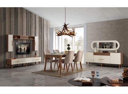 Juego completo de sala de estar + conjunto de comedor Mesa Estante Cómoda 6 piezas.