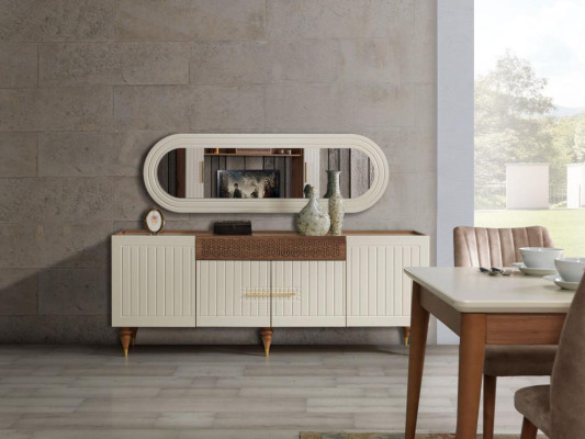 Juego completo de sala de estar + conjunto de comedor Mesa Estante Cómoda 6 piezas.
