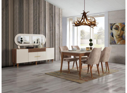 Juego de comedor de 3 piezas, conjunto de mesa de comedor, cómoda, espejo, set completo.
